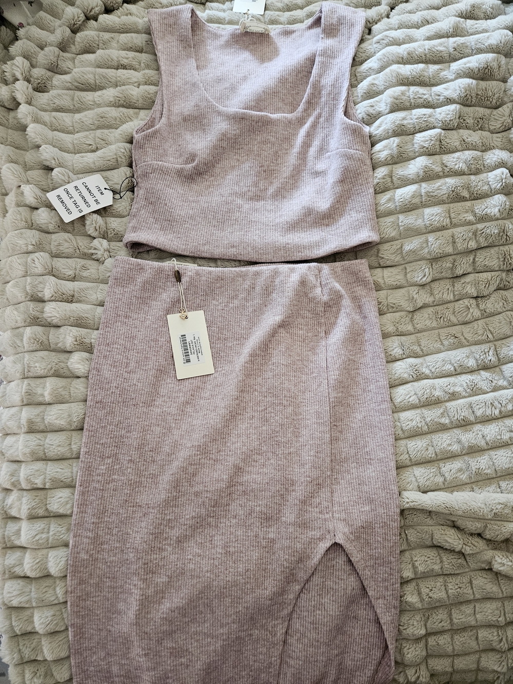Joyfolie Ribbed Crop Top and Midi Skirt Set in Light Mauve